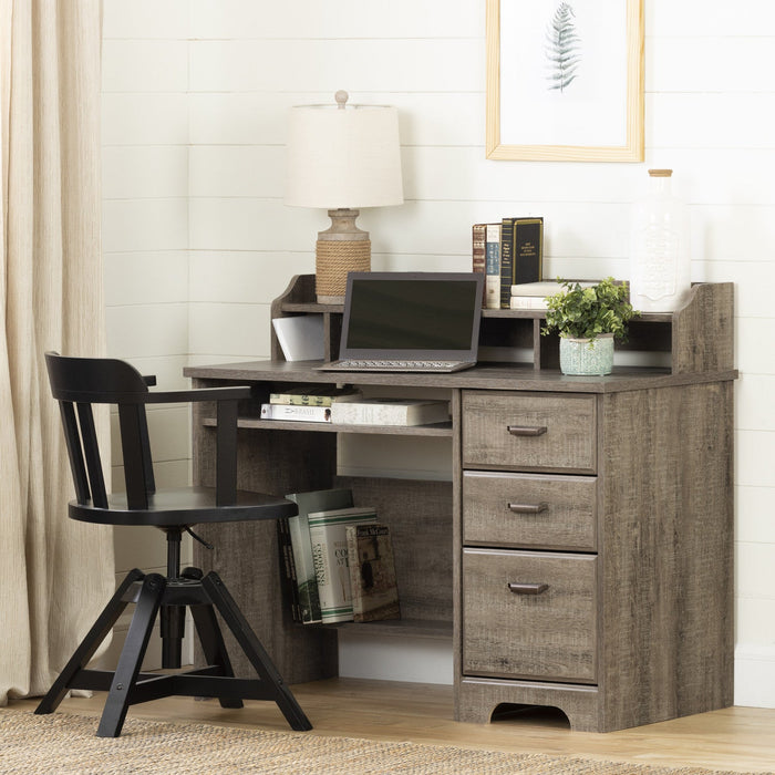 Versa Computer Office Desk With Hutch - Weathered Oak 