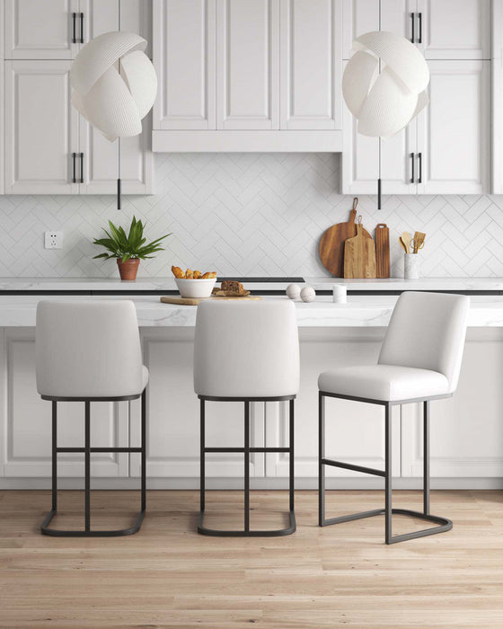 Serena Modern Metal Upholstered Barstool in White - Set of 3 Bar Stool 