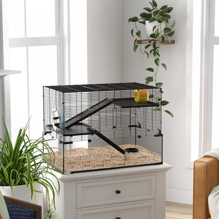 Pawhut Hamster Cage, Gerbil Cage With Glass Basin, Ramps, Platforms, Hut, Exercise Wheel, For Syrian