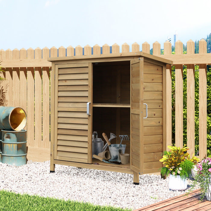 Outsunny Garden Shed Wooden Garden Storage Shed 2 Door Unit Solid Fir Wood Garage Tool Organisation 