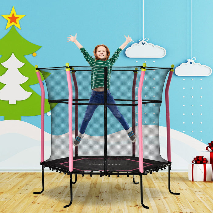 Soozier 63\" Kids Trampoline Mini Indoor/outdoor Bouncer Jumper With Enclosure Net Elastic Thick Padd
