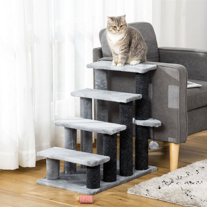 Pawhut Cat Stairs 4 Steps For Bed, Couch With Scratching Posts, Small Cat Tree For Indoor Cats With 