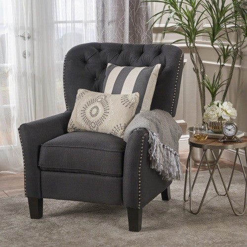 Lily Linen-look Fabric Push Back Recliner Chair With Rivet Accents,antique Dark Grey Accent Chair 