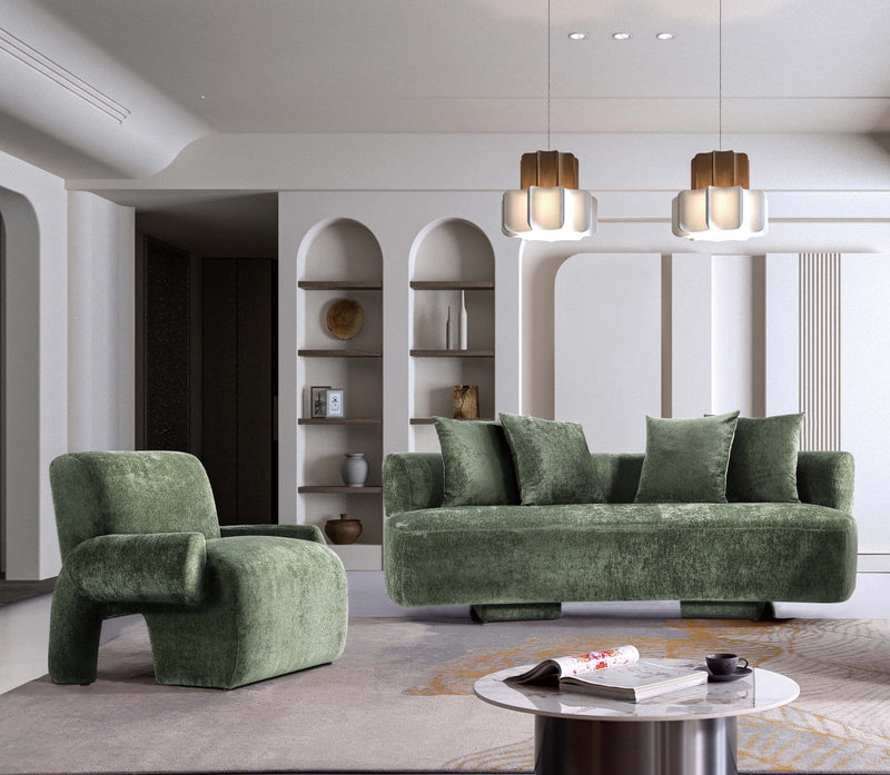 Verandah Mid-Century Modern 2-Piece Sofa Set in Olive Green 
