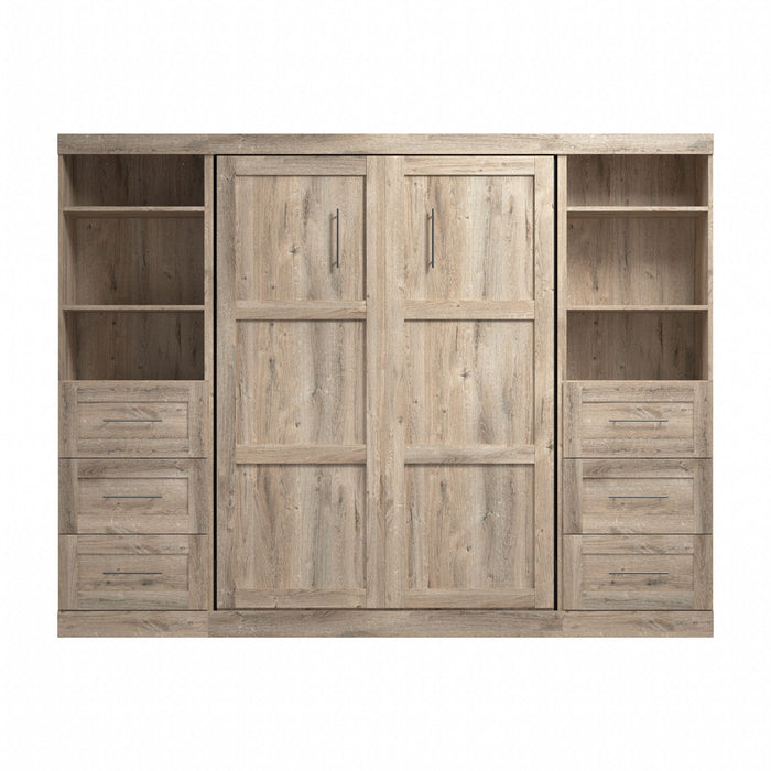 Bestar Pur Full Murphy Two Shelving Units with Drawers 109-Inch Wall Bed - Rustic Brown