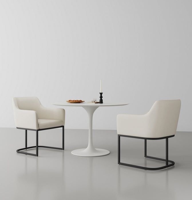 Serena Modern Metal Vegan Leather Armchair in Ivory - Set of 2 Dining Chair 