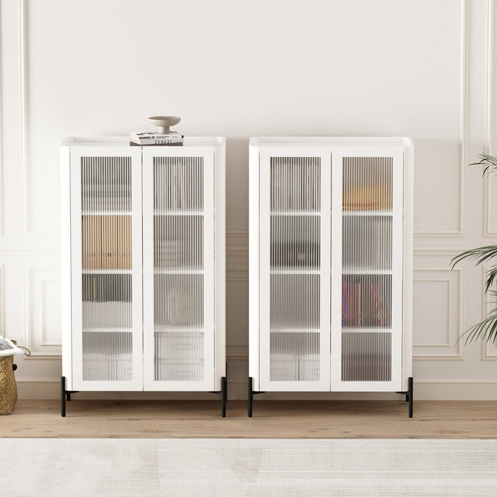 Abbey Modern 32\" Tempered Glass Bookcase Cabinet in White (4-Shelf) - Set of 2 