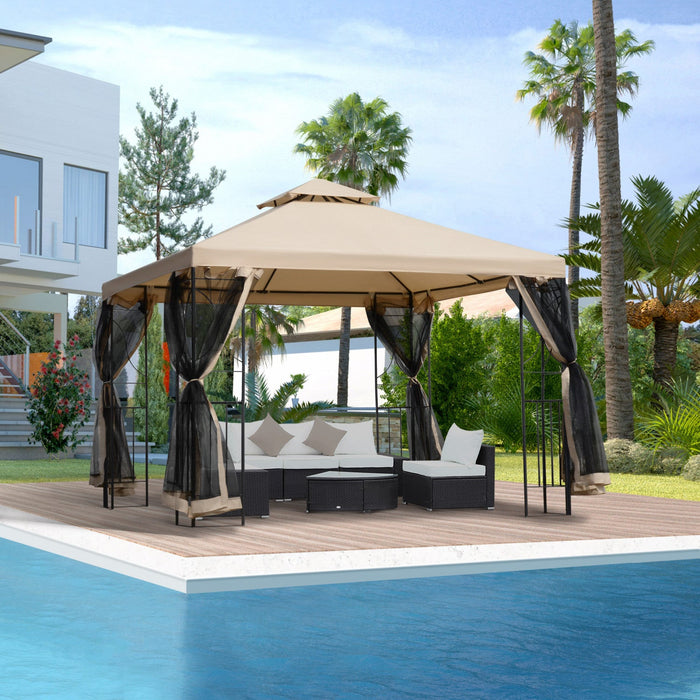 Outsunny 10x10ft Patio Gazebo Outdoor Double Top Pavilion Canopy Garden Event Party Tent Shelter Yar