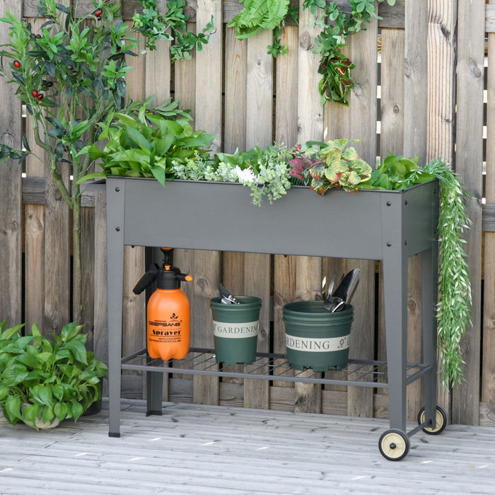 Outsunny 41\" X 15\" X 32\" Elevated Planter Box With Legs Raised Garden Bed Elevated With 2 Wheels, Bo