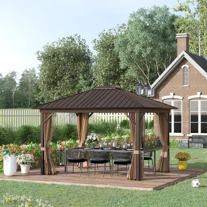 Outsunny 10' X 12' Patio Gazebo Outdoor Hardtop Gazebo With Aluminum Frame, Mesh Nettings, Curtains 