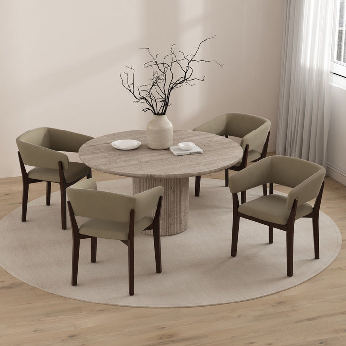 Blake Modern Faux Mohair Wood Armchair in Linen - Set of 4 Dining Chair 