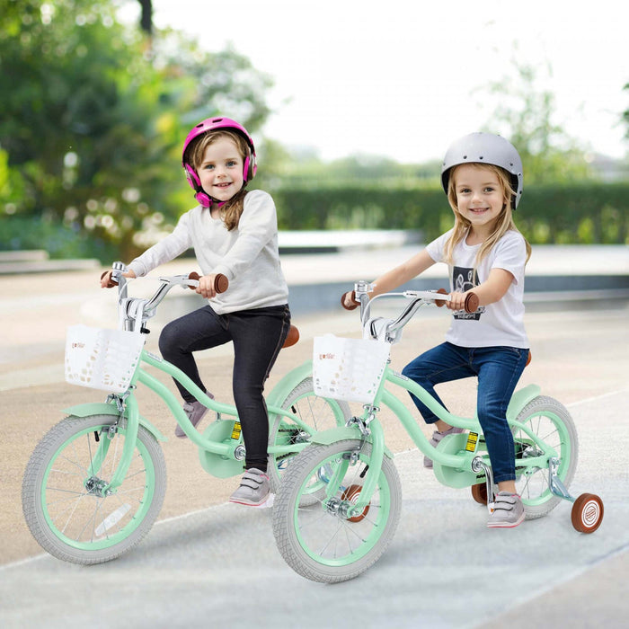 Prorider 14" Kid's Bike With Removable Training Wheels & Basket For 3-5 Years Old Green