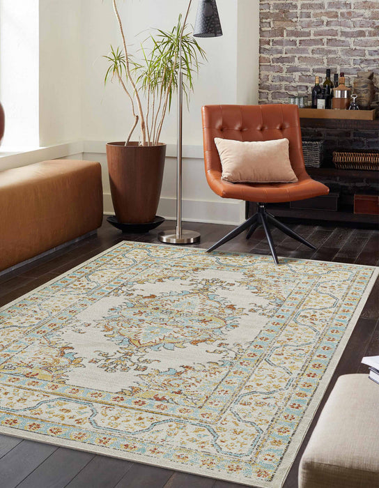 Esme Traditional 6'7\" x 9'6\" Area Rug in Ivory Indoor Area Rug 