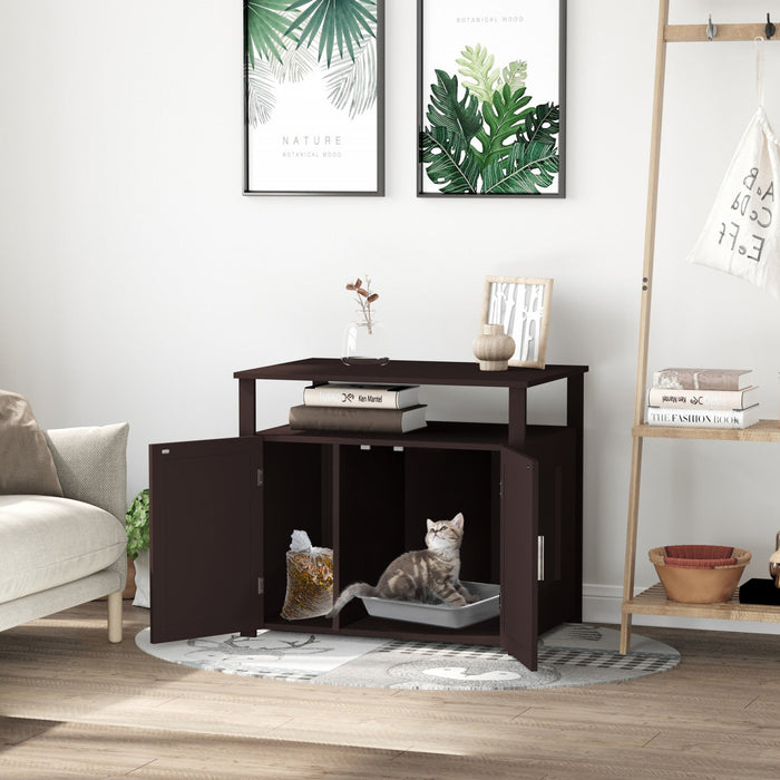 Pawhut Litter Box Enclosure Cat Washroom Kitten House Furniture Nightstand End Table Hideaway Cabine