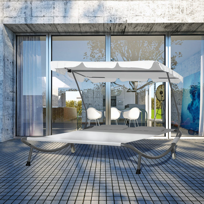 Utsunny Double Patio Lounger With Adjustable Canopy Cream White