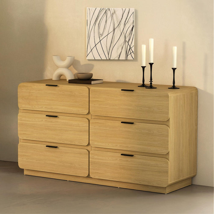 Chrystie Contemporary Modern 60\" Dresser in Natural (6-Drawer) 