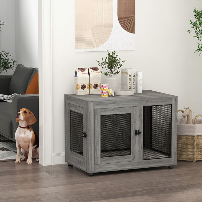 Pawhut Double-door Dog Crate Furniture For Medium Small Dogs, Pet Crate End Table With Water-resista