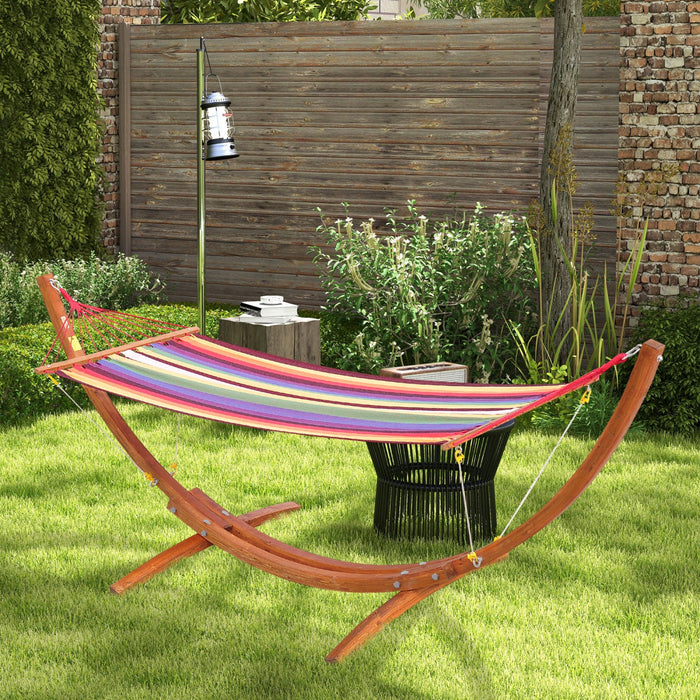Outsunny 10' Outdoor Swing Hammock, Hammock With Wood Stand Rainbow Bed, Heavy Duty Roman Arc Hammoc