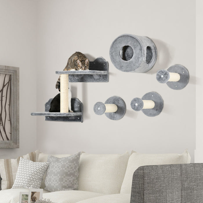 Pawhut 5pcs Cat Wall Shelves, Cat Wall Shelves And Perches For Wall With Condo, Cushion, Scratching 