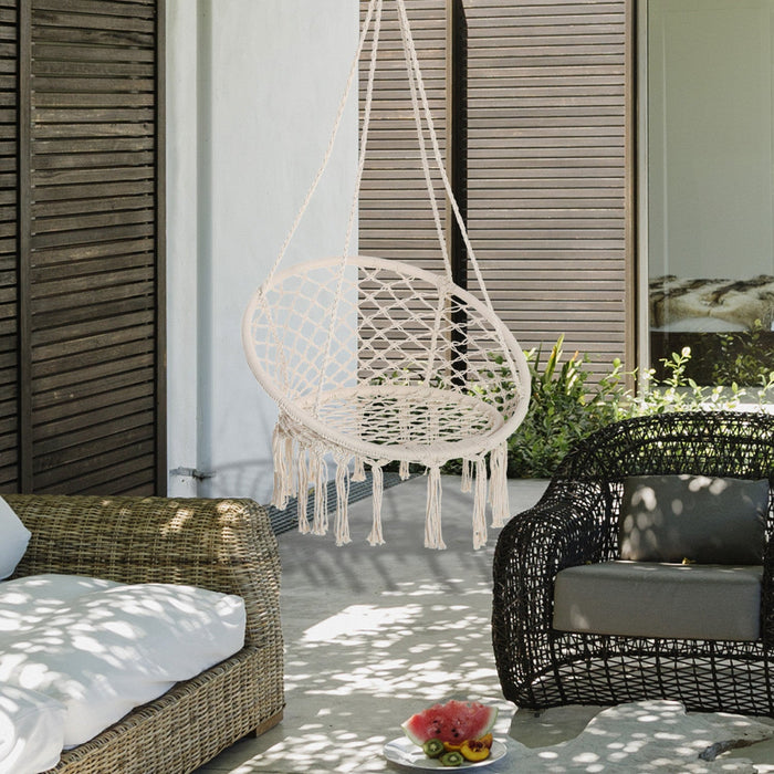 Outsunny Patio Hammock Chair, Hanging Rope Hammock Swing For Indoor & Outdoor Use With Backrest, Cot