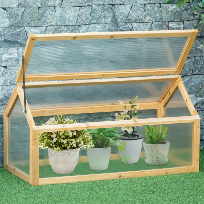 Outsunny Wooden Cold Frame Greenhouse Garden Portable Raised Planter With Openable Top For Indoor, O
