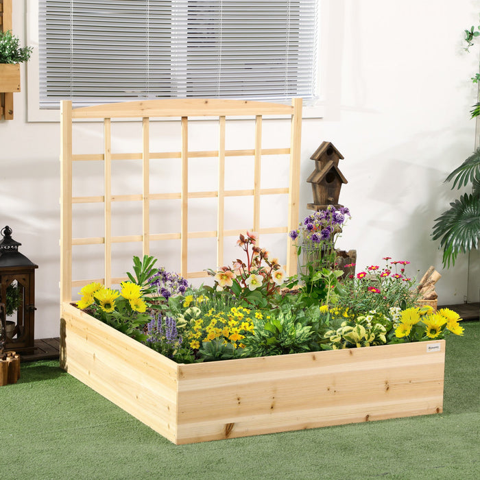 Outsunny Large Raised Garden Bed With Trellis For Climbing Plants, 47 Inch Wooden Box Planters For O