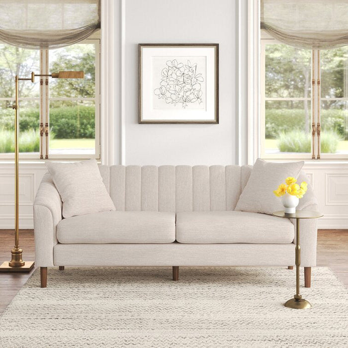Taylor 84.5\" Linen-look Fabric Condo Size Sofa With Wood Legs - Beige White 