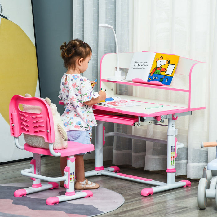 Qaba Kids Desk And Chair Set Height Adjustable Student Writing Desk Children School Study Table With