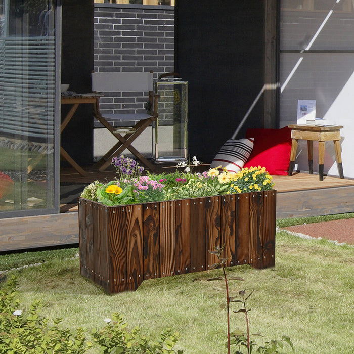 Outsunny 37.5\"x15\"x15.75\" Raised Garden Bed, Wooden Planters For Outdoor Plants, Rectangle Vegetable