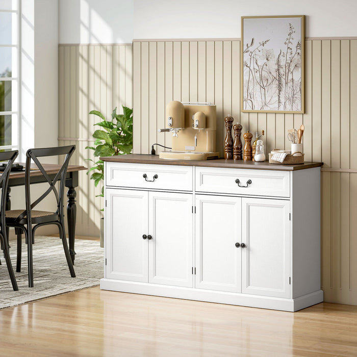 HOMCOM Buffet Cabinet with Charging Station, 55" Farmhouse Sideboard, White