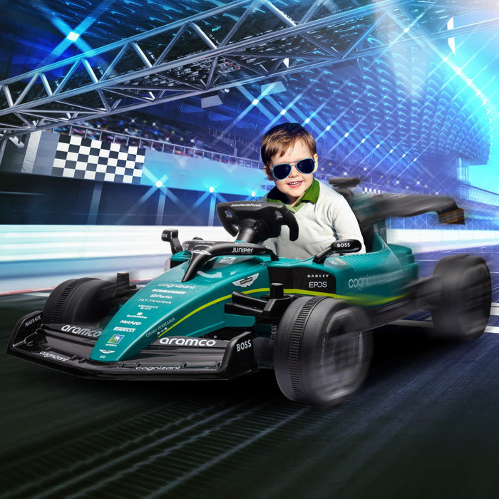 Qaba Powered Ride-On Aston Martin F1 Team Amr23 Licensed Electric Go Kart, 12v 3 Mph Kids Ride On Ca
