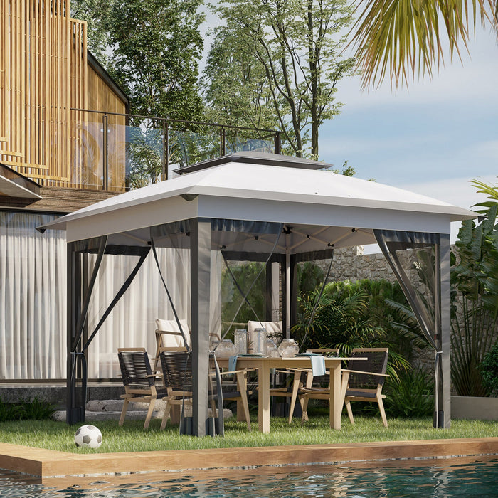 Outsunny 12' X 12' Pop Up Canopy With Mesh Sidewall Netting Gray