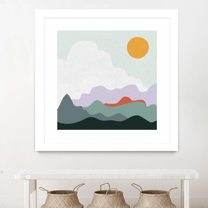 \"Mountainous I\" Matted and Framed White 36x36 Wall Art