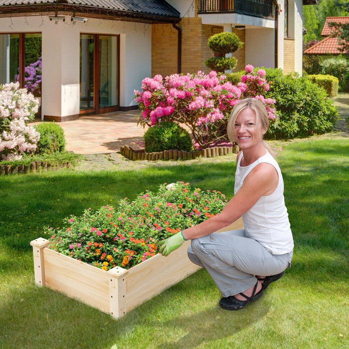 Costway Raised Garden Bed Fir Wood Wooden Square Wood Planter Box For Flower Outdoor