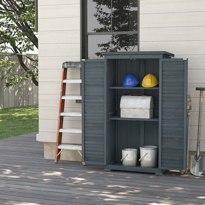 Outsunny Wooden Garden Shed, Compact Outdoor Storage Shed, 3-tier Shelves Tool Organizer With Asphal
