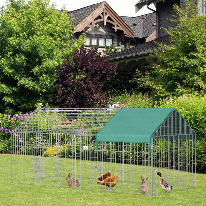 Pawhut 86.5\" X 40.5\" Metal Chicken Coop With Water-resistant Cover, Outdoor Bunny Pen, Small Animal 