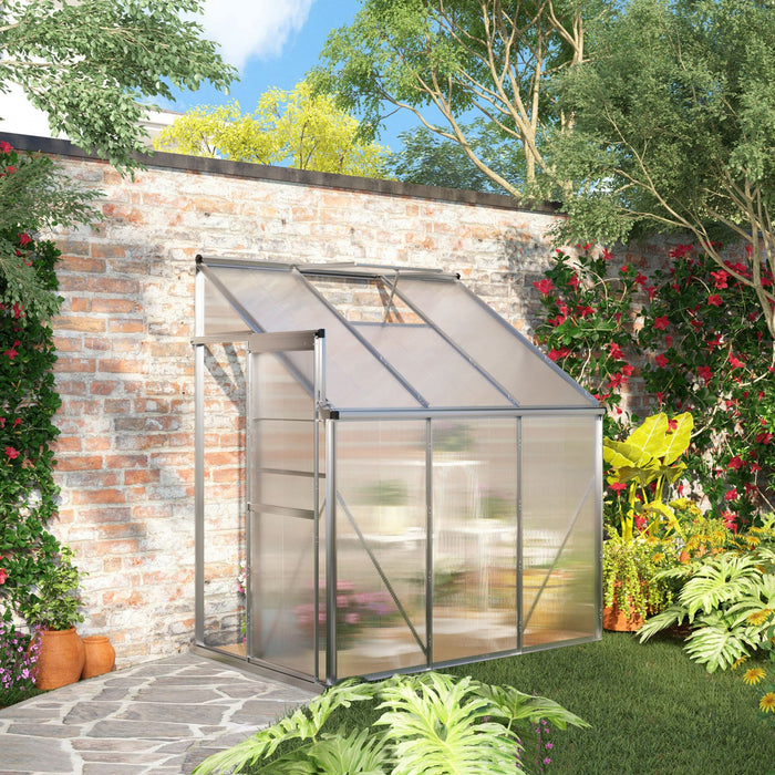 Outsunny 6' X 4' X 7' Lean-to Polycarbonate Greenhouse With Sliding Door And Roof Vent, Walk-in Gard