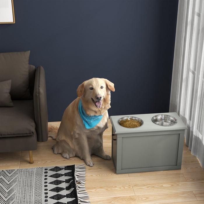 Pawhut Elevated Dog Bowls For Large Dogs With Storage Dog Pet Diner Function 2 Stainless Steel Dog B
