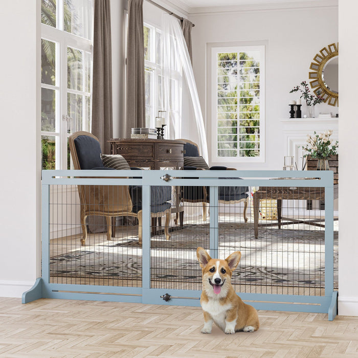 Pawhut Free Standing Pet Gate, Wooden Foldable Dog Gate With 41\"-72\" Adjustable Length, Support Feet