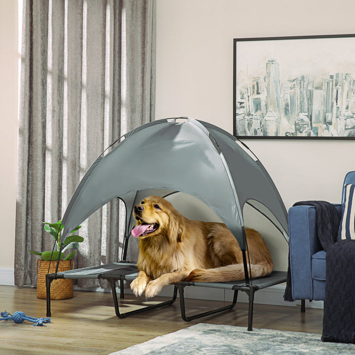 Pawhut Elevated Cooling Pet Bed Portable Raised Dog Cot With Canopy For Xl Sized Dogs, Indoor & Outd