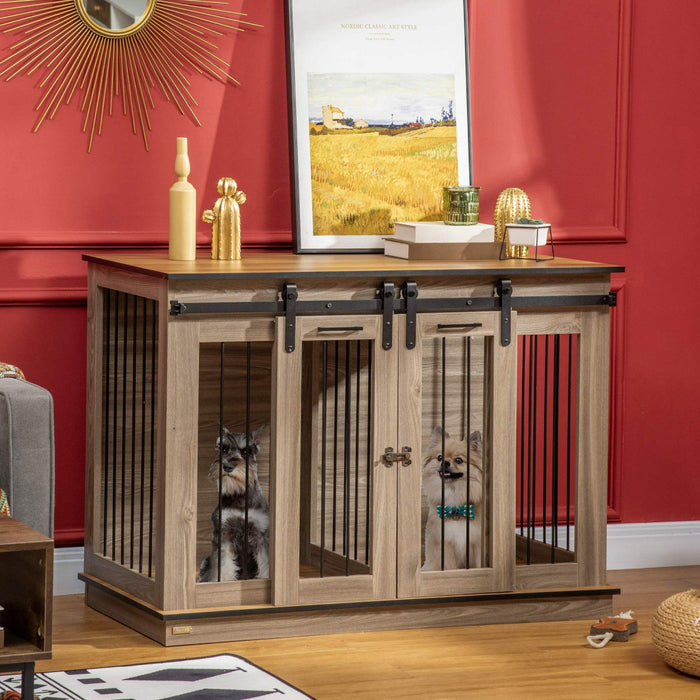 Pawhut Dog Crate Furniture With Divider Panel, Wooden Dog Kennel Tv Stand For Large Dogs, Pet House 