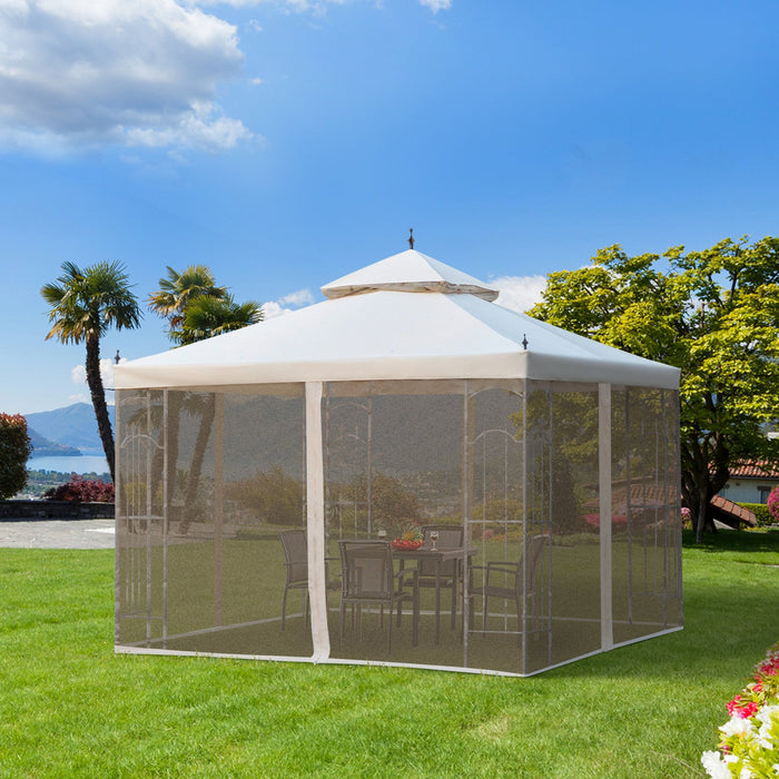 Outsunny 10' X 10' Steel Outdoor Patio Gazebo Canopy With Removable Mesh Curtains, Display Shelves, 