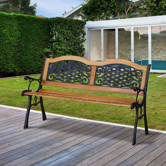 Outsunny 50" Garden Bench Porch Park Chair Cast Iron Hardwood