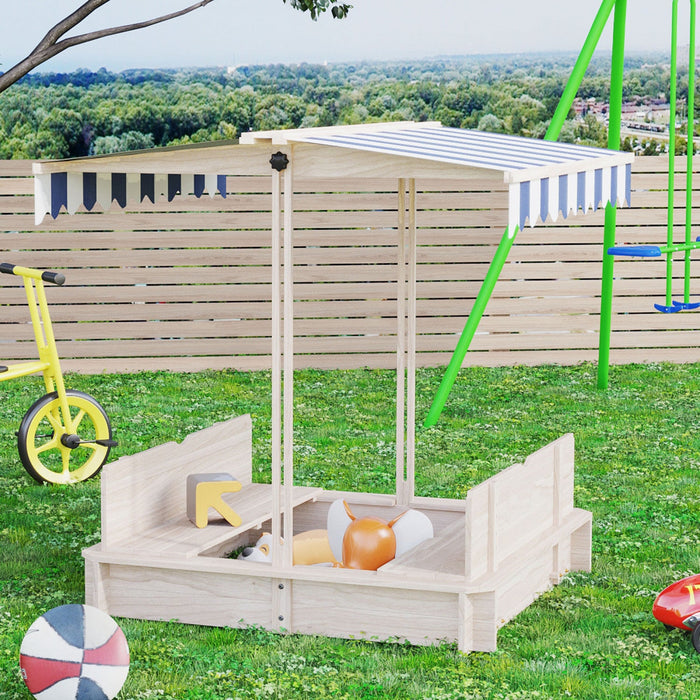 Kids Wooden Sandbox With Lid Outdoor Backyard Playset Children Sand Play Station W/adjustable Cover 