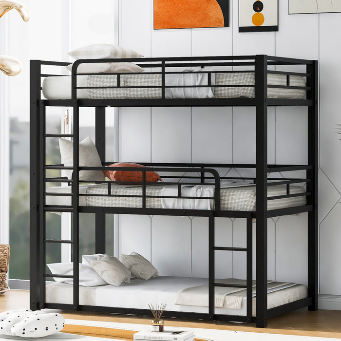 Jenny Twin Triple Space-saving Metal Bed With 3 Sleeping Levels - Black 