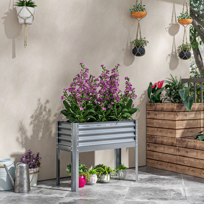 Outsunny Raised Garden Bed W/ Legs Galvanized Elevated Planter Box Silver