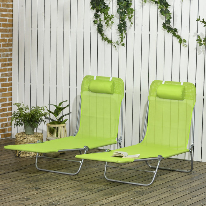 Outsunny 2-piece Folding Chaise Lounge, Reclining Sun Tanning Chairs, Green