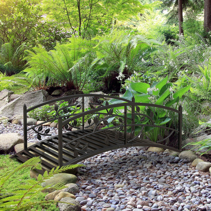 Outsunny 4' Metal Arch Garden Bridge With Siderails, Pond Bridge, Black