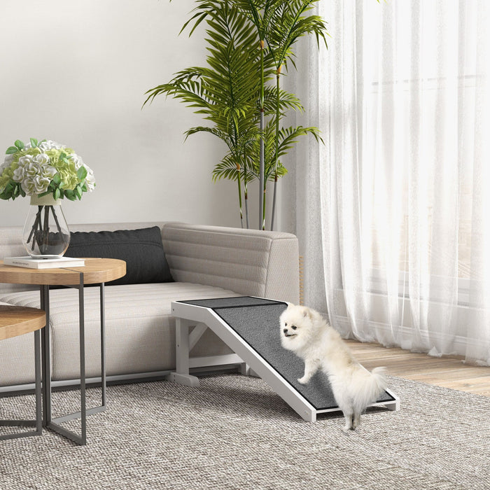 Pawhut Pet Ramp Bed Steps For Dogs Cats Non-slip Carpet Top Platform Pine Wood 49\"l X 16\"w X 14\"h Wh