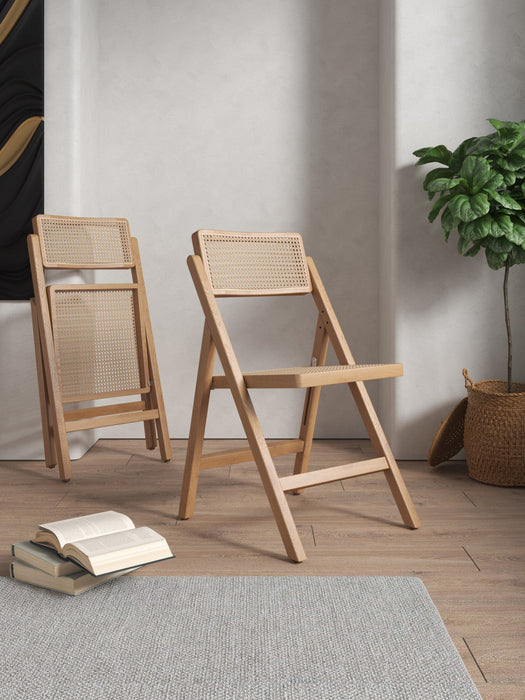 Pullman Industry Chic Wood Folding Chair in Natural - Set of 4 Dining Chair 
